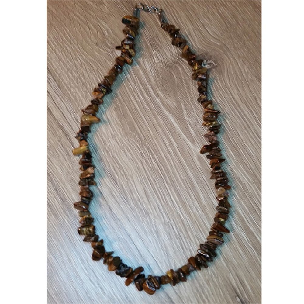Artisan natural tiger eye chip bead single strand necklace boho free spirit.